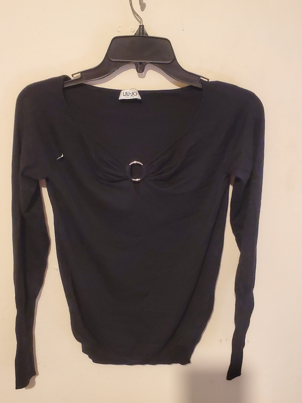 Liu Jo Black Long-Sleeve Ring-Detail Top SIZE s